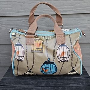 Fossil Key Per Birds Birdcage Bag Tote Purse Vintage Handbag Satchel Tan Orange